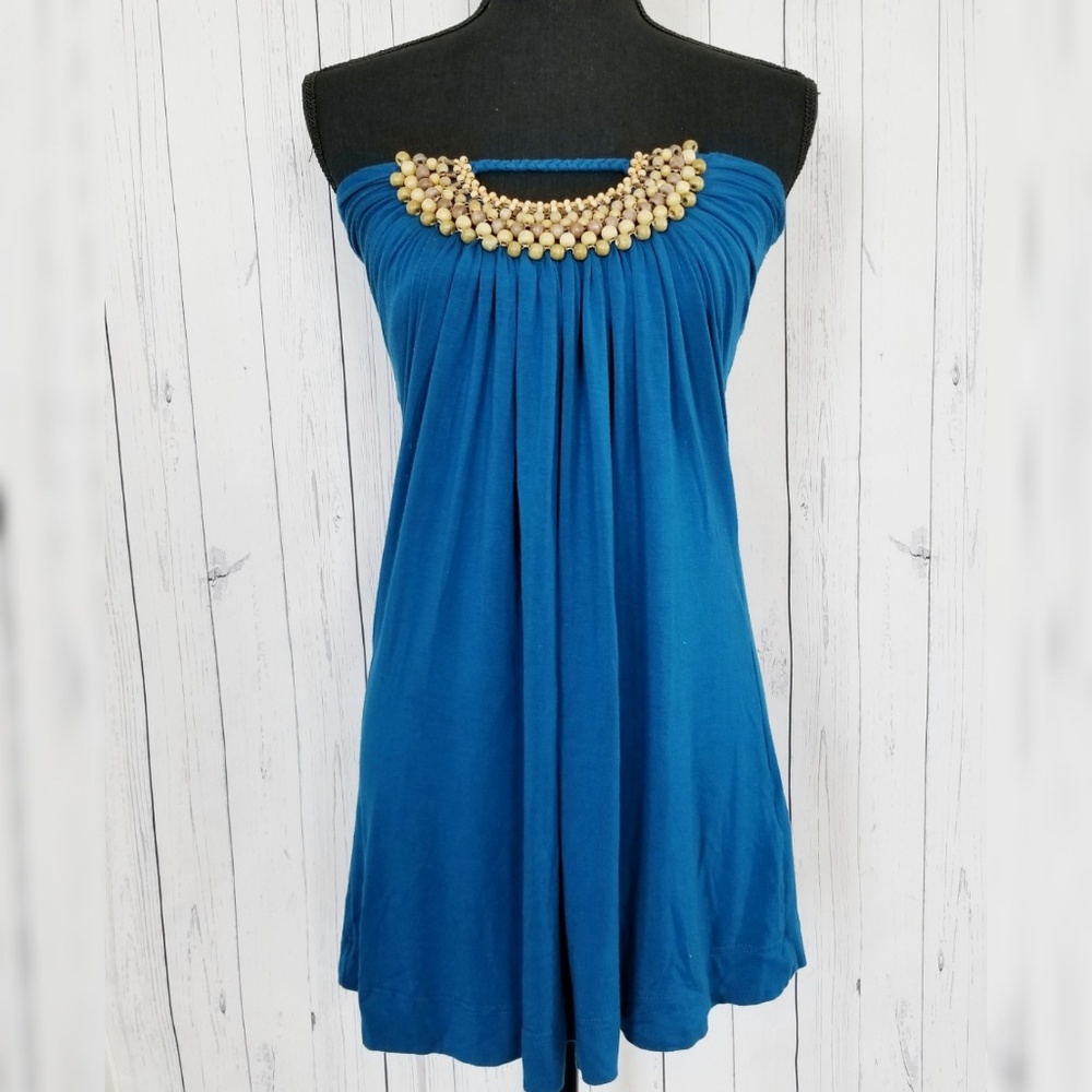 🌹Forever21(S) Wooden Beads Deco Turquoise Dress